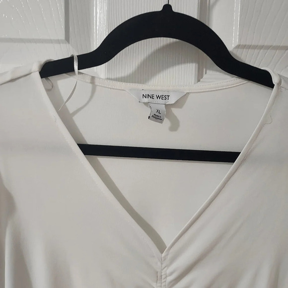 Nine West White Ruched V-Neck Long Sleeve Top in Size XL - Picture 6 of 12